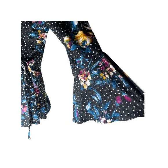 BCX Women's Faux-Wrap Polka Dot Peplum 3/4 Bell Sleeves Top Sz L - Picture 5 of 6